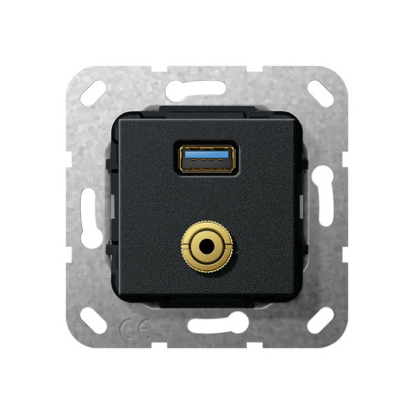 Gira 568710 USB 3.0 A M-Klinke K-poligeitsche Einsatz Schwarz m