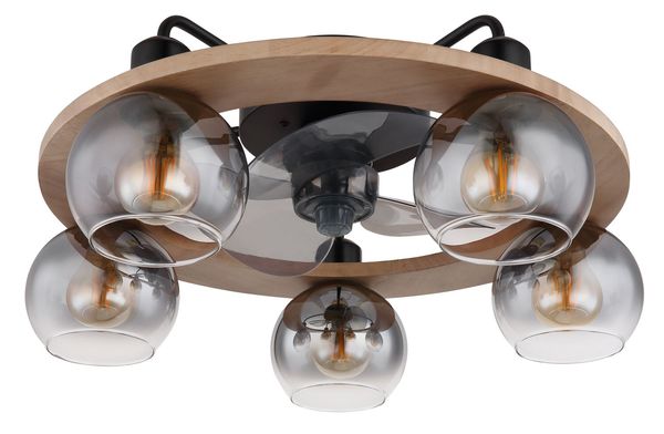 Globo Lamotta E27 Ventilator 5-fach Schwarz Matt, Metall Fernbedienung Ø13cm 03639