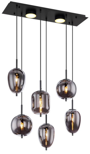 Globo Blacky E14 Hängeleuchte 6-fach 40W Schwarz Matt, Metall Memoryfunktion 120cm 15345-6L