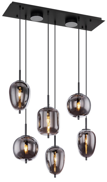 Globo Blacky E14 Hängeleuchte 6-fach 40W Schwarz Matt, Metall Memoryfunktion 120cm 15345-6L