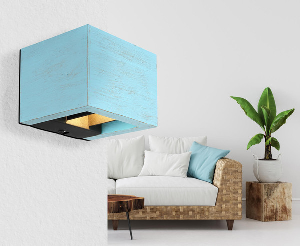 Globo Alina LED Wandleuchte 8W Warmweiß Blau Antik, Mdf 9,8cm 15553W1B