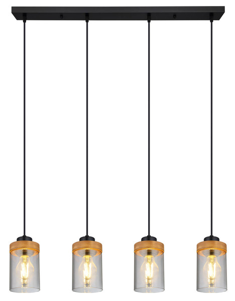 Globo Finca E27 Hängeleuchte 4-fach 40W Schwarz Matt, Metall Ø10cm 15557-4H