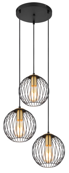 Globo Eusebius E27 Hängeleuchte 3-fach 60W Schwarz, Metall Ø20cm 15589-3H