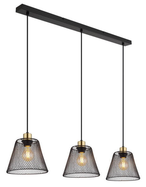 Globo Baku E27 Hängeleuchte 3-fach 40W Schwarz Matt, Metall Ø20cm 15646-3H