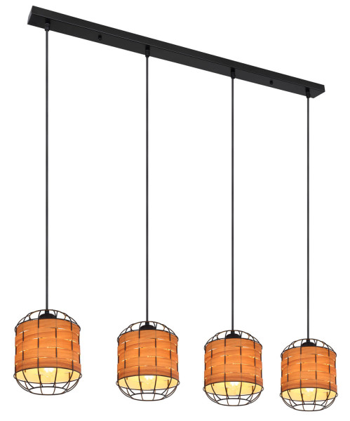 Globo Elmar E27 Hängeleuchte 4-fach 60W Schwarz Matt, Metall Ø18cm 15665-4H