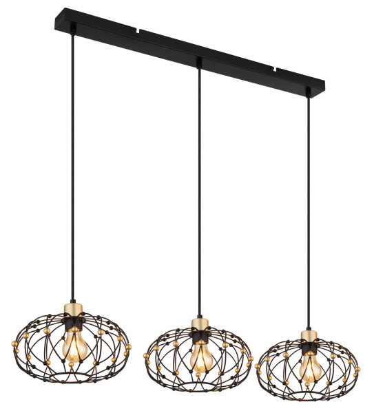 Globo Greys E27 Hängeleuchte 3-fach 40W Schwarz Matt, Metall Ø28cm 15966-3H