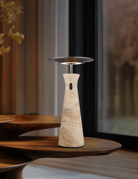Globo Travertin LED Tischleuchte 3W Warmweiß Grau, Travertine Stein Memoryfunktion Ø20cm 21052