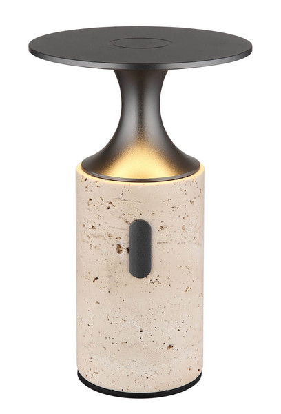 Globo Travertin LED Tischleuchte 3W Warmweiß Grau, Travertine Stein Memoryfunktion Ø12cm 21053