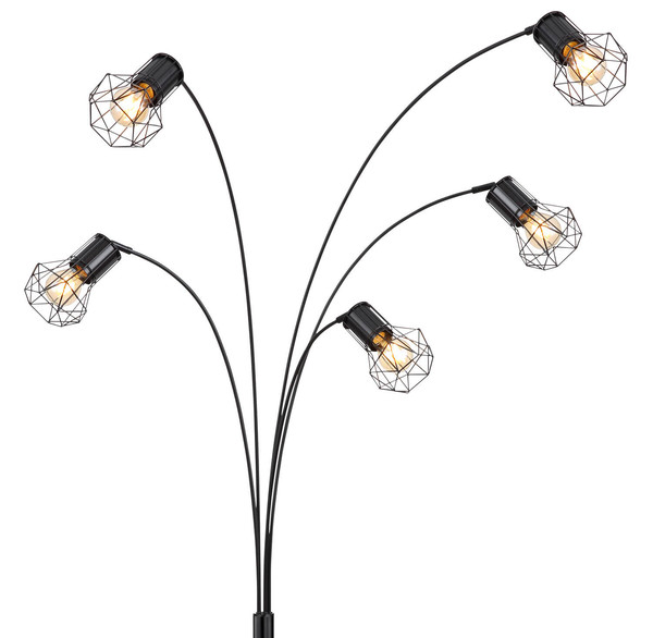 Globo Priska E27 Stehleuchte 5-fach 40W Schwarz Matt, Metall Ø13cm 54017S