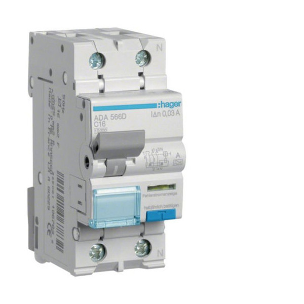 Hager ADA566D Fehlerstrom-Leitungsschutzschalter 1PN 10kA C-16A 30mA Typ A