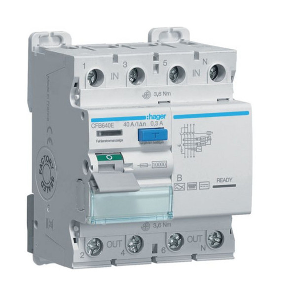 Hager CFB640E Fehlerstromschutzschalter 4 polig 10kA 40A 300mA Typ B