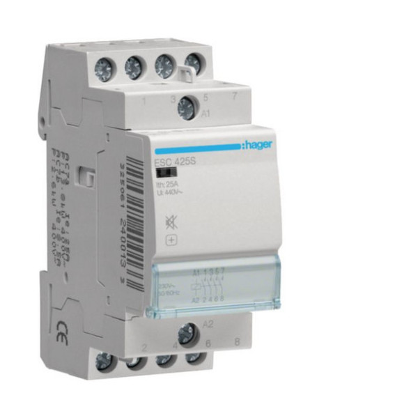 Hager ESC425S Installationsschütz brummfrei 25A 4 Schließer 230V