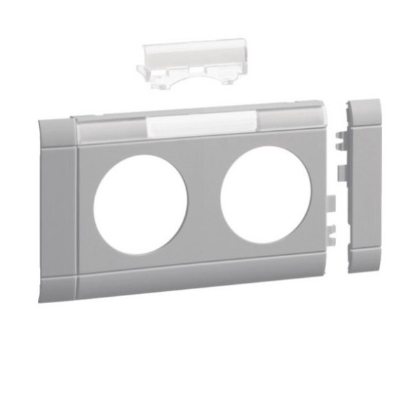 Hager GB080217035 Blende 2-fach Steckdose zu Oberteil 80mm beschriftbar anreihbar hfr lichtgrau