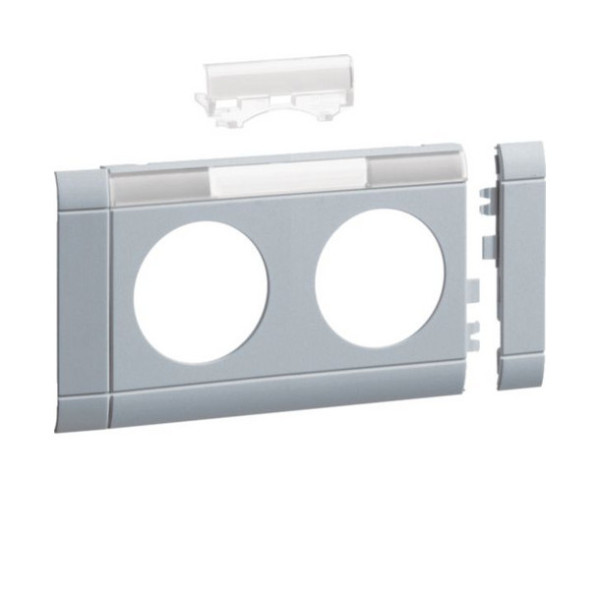 Hager GB08021LAN Blende 2-fach Steckdose zu Oberteil 80mm beschriftbar anreihbar hfr alu