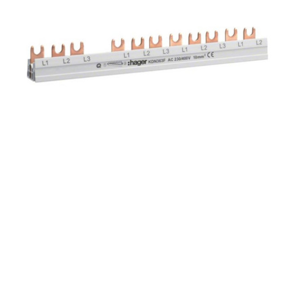 Hager KDN363F Phasenschiene 3 polig mit Gabelanschluss 10mm² 63A 12 Module