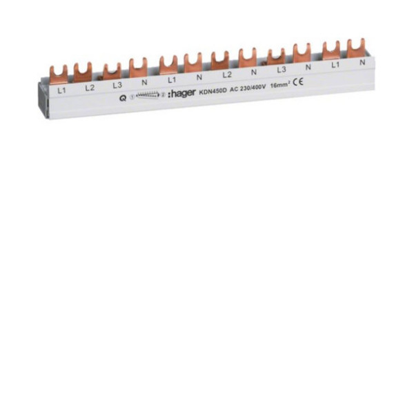 Hager KDN450D Phasenschiene 3PN 80A Gabel 16mm² 12M für 3PN Einspeisung u. 1PN Abgänge