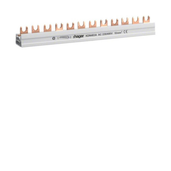 Hager KDN463A Phasenschiene 4 polig mit Gabelanschluss 10mm² 63A 12 Module