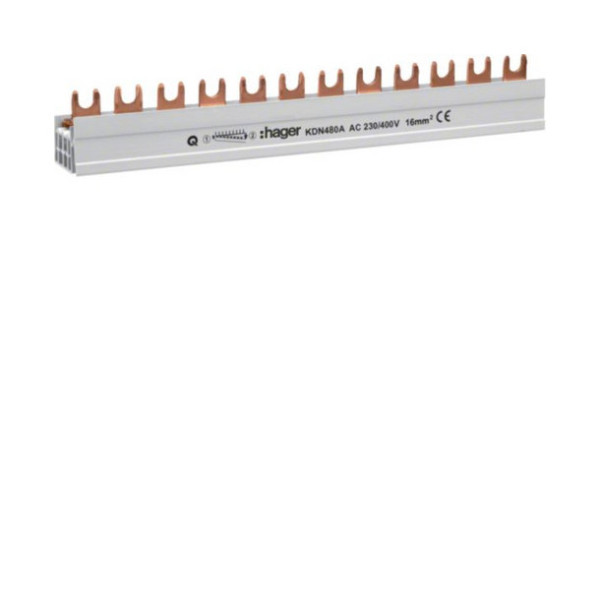Hager KDN480A Phasenschiene 4 polig mit Gabelanschluss 16mm² 80A 12 Module