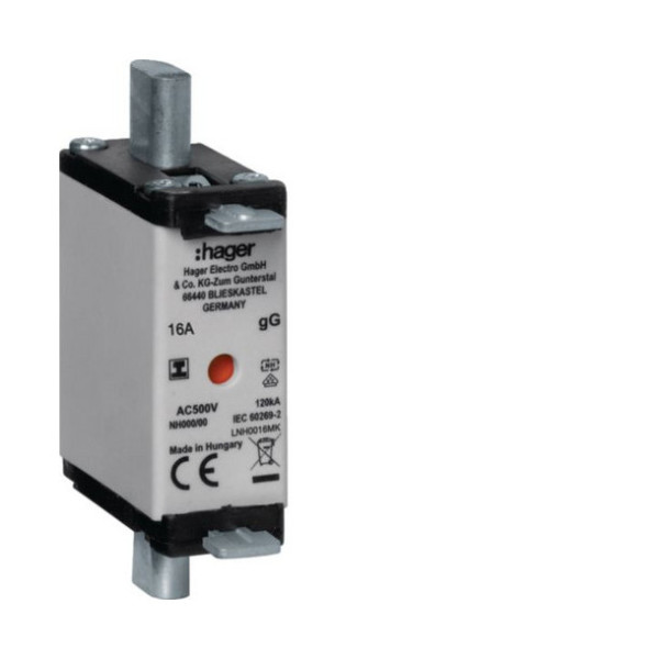 Hager LNH0016MK NH-Sicherungseinsatz NH000 gG 500V 16A Kombi-Melder mit isolierter Grifflasche