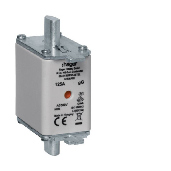 Hager LNH0125M NH-Sicherungseinsatz NH00 gG AC500V 125A Kombi-Melder mit Metall-Grifflasche
