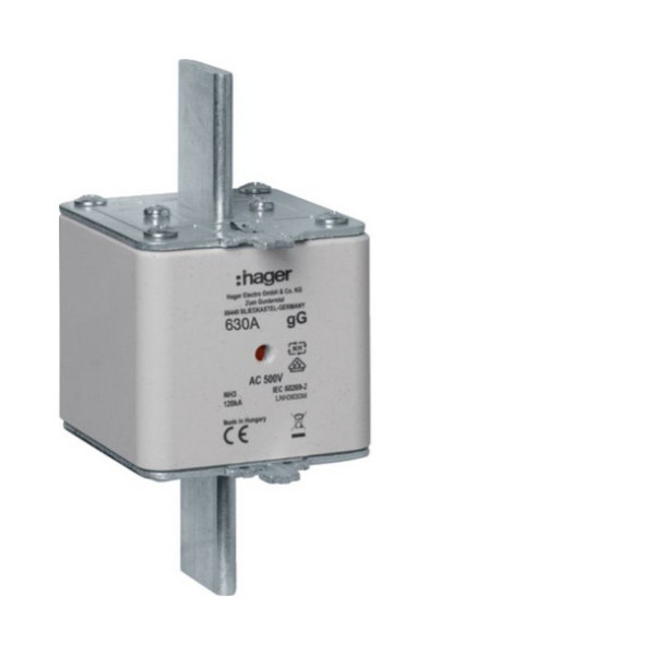 Hager LNH3630M NH-Sicherungseinsatz NH3 gG AC500V 630A Kombi-Melder mit Metall-Grifflasche