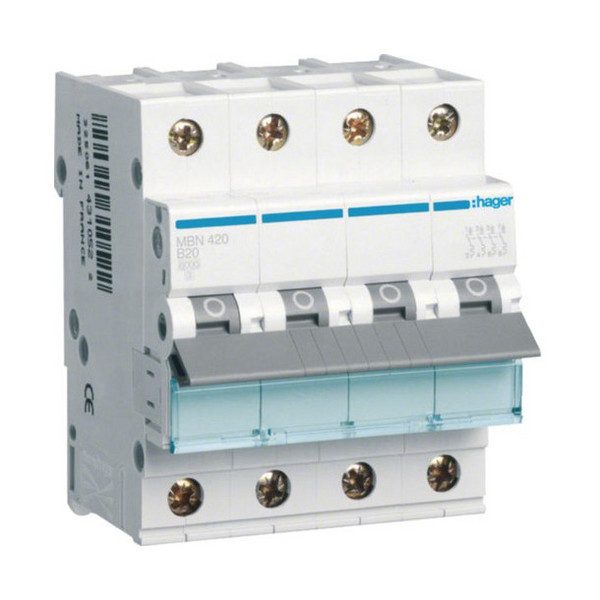 Hager MBN420 Leitungsschutzschalter 4 polig 6kA B-Charakteristik 20A 4 Module