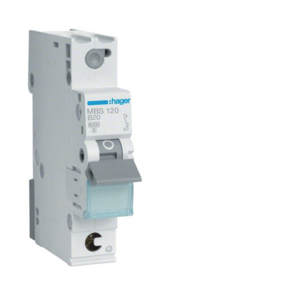 Hager MBS120 Leitungsschutzschalter 1 polig 6kA B-Charakteristik 20A Quick Connect 1 Modul