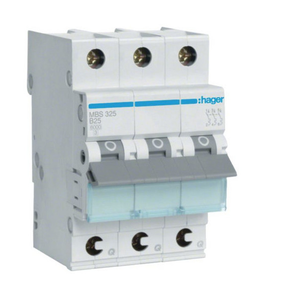 Hager MBS325 Leitungsschutzschalter 3 polig 6kA B-Charakteristik 25A QuickConnect 3 Module