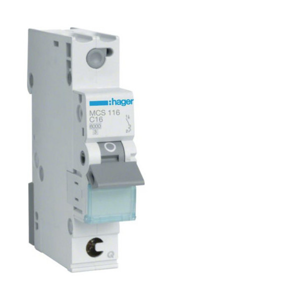 Hager MCS116 Leitungsschutzschalter 1 polig 6kA C-Charakteristik 16A Quick Connect 1 Modul