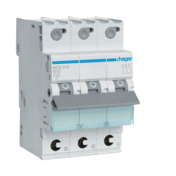 Hager MCS310 Leitungsschutzschalter 3 polig 6kA C-Charakteristik 10A Quick Connect 3 Module