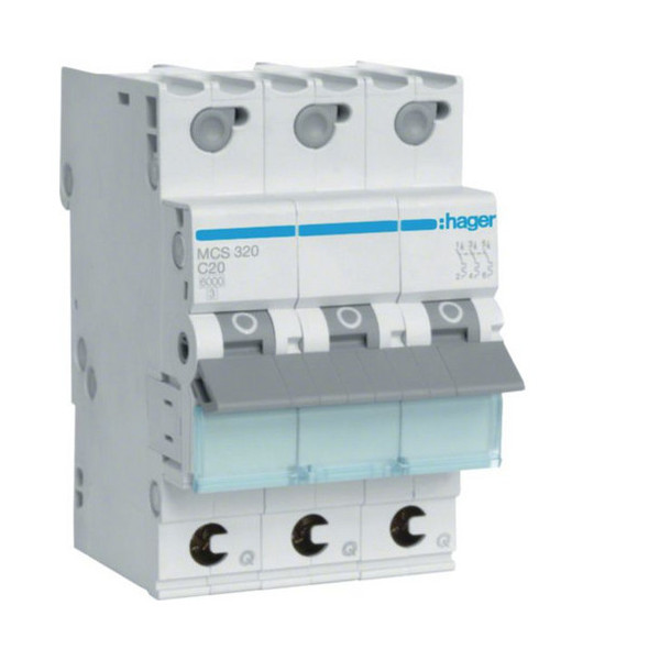 Hager MCS320 Leitungsschutzschalter 3 polig 6kA C-Charakteristik 20A QuickConnect 3 Module