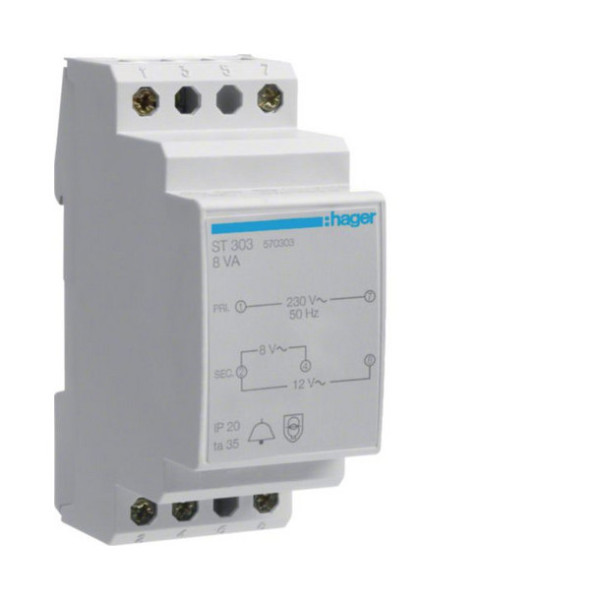Hager ST303 Klingeltrafo 230V / 8V und 12V 8VA 2PLE