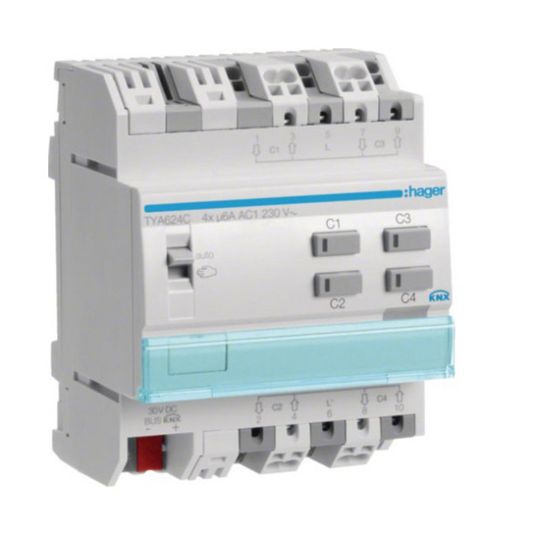 Hager TYA624C Rollladen-/Jalousieaktor 4-fach KNX, 230V