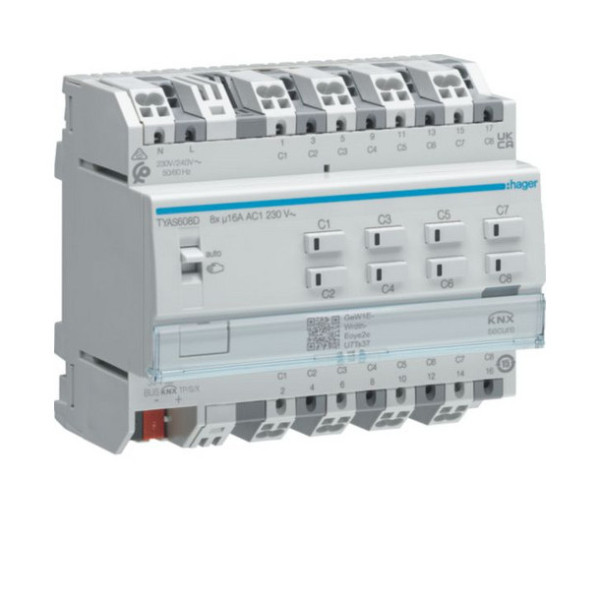 Hager TYAS608D Schalt-/Jalousieaktor 8/4-fach KNX Secure, 16A, C-Last