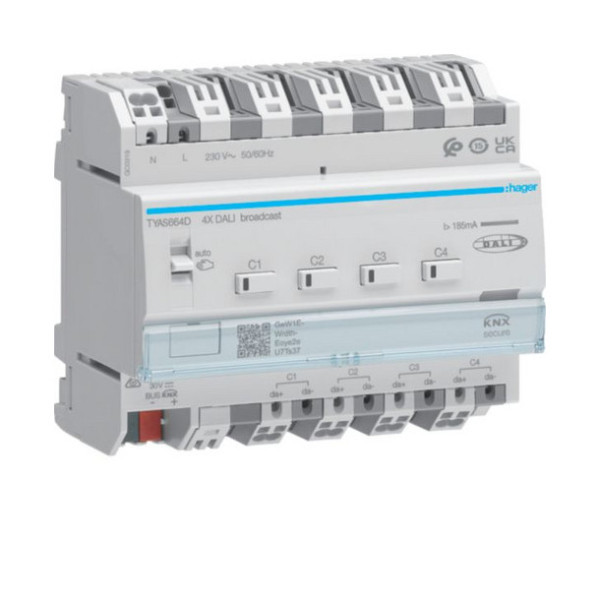 Hager TYAS664D KNX/DALI 2 Aktor 4-fach, Broadcast, KNX Secure, easy, RGBTW