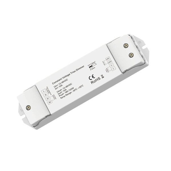 ISOLED Phasenan-/Abschnitt (40-230V)/Push Eingangssignal zu PWM-Dimmer, 1 Kanal, 12-48V DC 15A