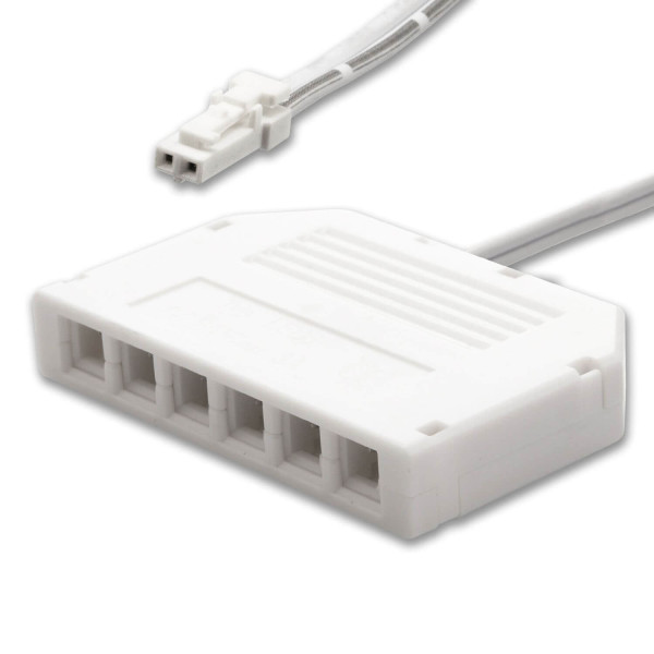 ISOLED MiniAMP 6-fach Verteiler (1 male-Stecker an 6 female-Buchsen), 30cm, 2-polig, weiß, max. 3,5A
