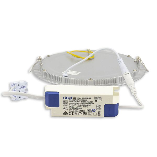 ISOLED LED Downlight, 18W, rund, ultraflach, silber, warmweiß