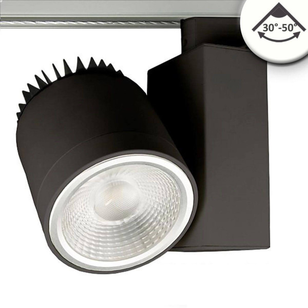 ISOLED 3-PH Schienen-Strahler fokussierbar, 36W, 30°-50°, schwarz matt, 4000K, CRI92, DALI dimmbar