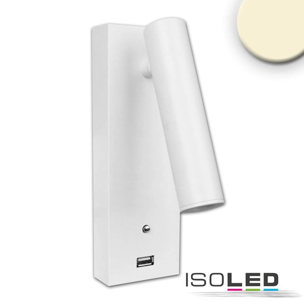 ISOLED LED Leseleuchte, 3W, weiß, mit USB A Ladebuchse, warmweiß, 3 Stufen dimmbar