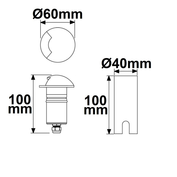 ISOLED LED Bodeneinbaustrahler, rund 1SIDE 60mm, schwarz, 12-24V, IP67, 3W, 60°, warmweiß