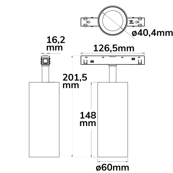 ISOLED Track48 Schienenstrahler schwarz, 16W, 30°, UGR<19, 48V DC, 3000K, CRI90, DALI dimmbar