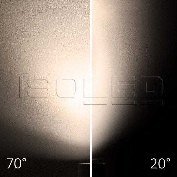 ISOLED 3-Phasen Schienen-Strahler fokussierbar, 42W, 20°-70°, weiß matt, 3000K, CRI92, DALI dimmbar