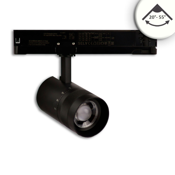 ISOLED 3-Phasen Schienen-Strahler fokussierbar, 12W, 20°-55°, schwarz matt, 4000K, DALI dimmbar