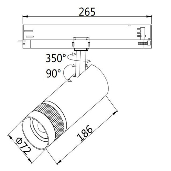ISOLED 3-Phasen Schienen-Strahler fokussierbar, 24W, 20°-55°, weiß matt, 3000K, DALI dimmbar