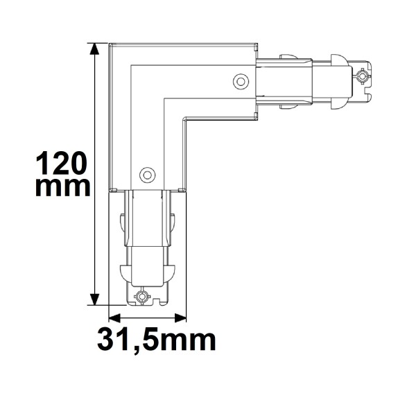 ISOLED 3-Phasen DALI L-Verbinder für Aufbauschiene, N-Leiter innen, schwarz
