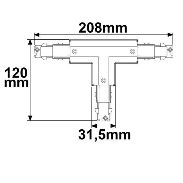 ISOLED 3-Phasen DALI T-Verbinder für Aufbauschiene, N-Leiter rechts, schwarz