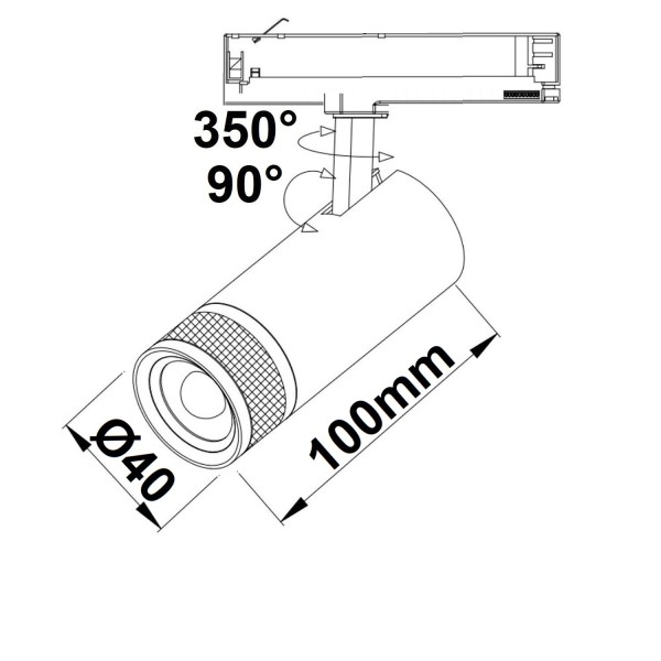 ISOLED Track48 Schienen-Strahler schwarz, 7W, fokussierbar 18°-60°, UGR<16, 48V DC, 3000K