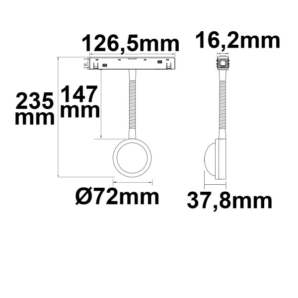 ISOLED Track48 Leuchte Sunglow flexible schwarz 5,5W, 160°, 48V DC, 2000K