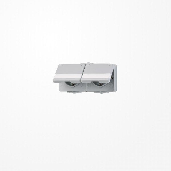Jung 622NAWW SCHUKO-Zweifach-Steckdose 250 V ~, Schraubklemmen, mit Schriftfeld, waagerecht, IP 44, WG 600